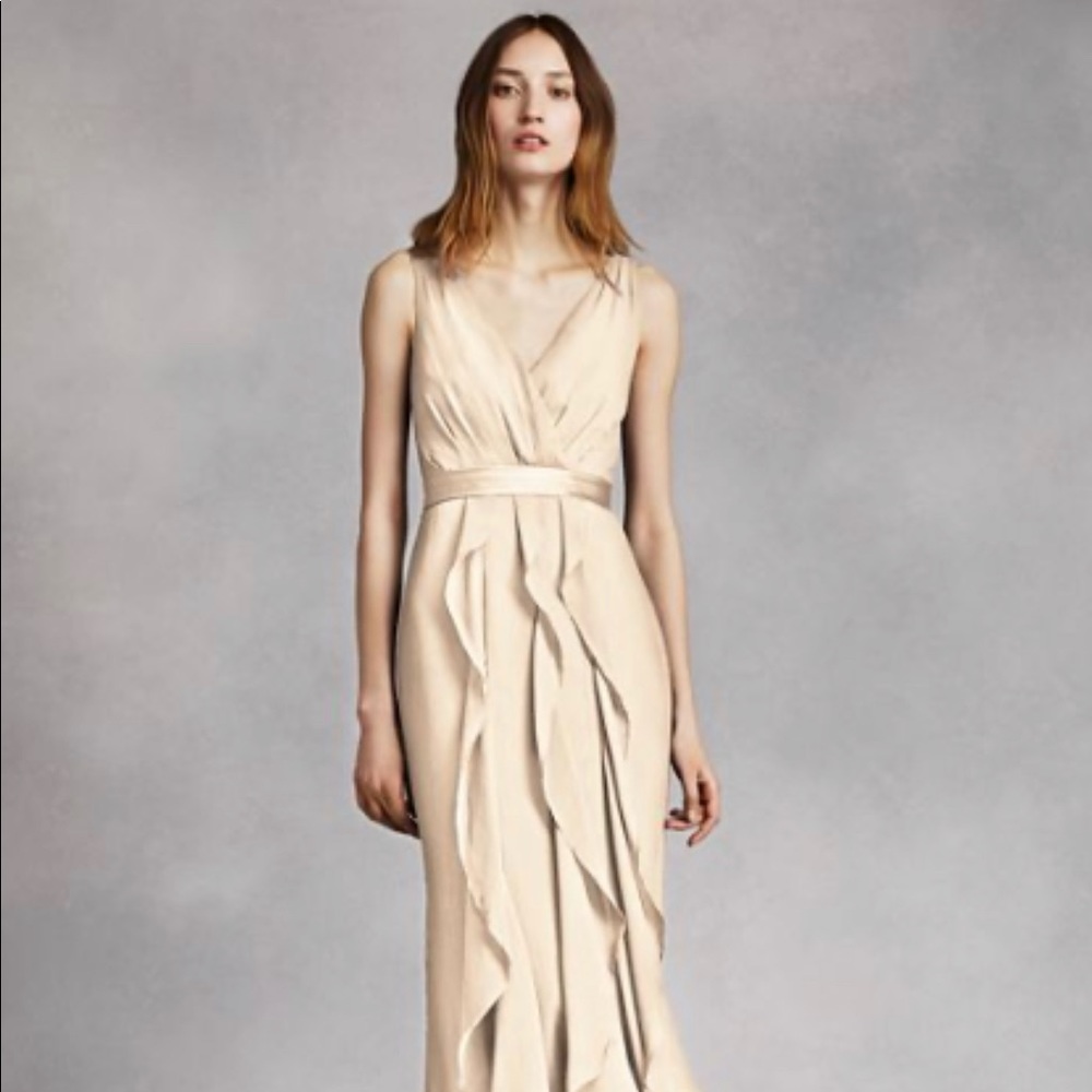 Vera Wang V-Neck Wrapped Dress w/ Satin Belt